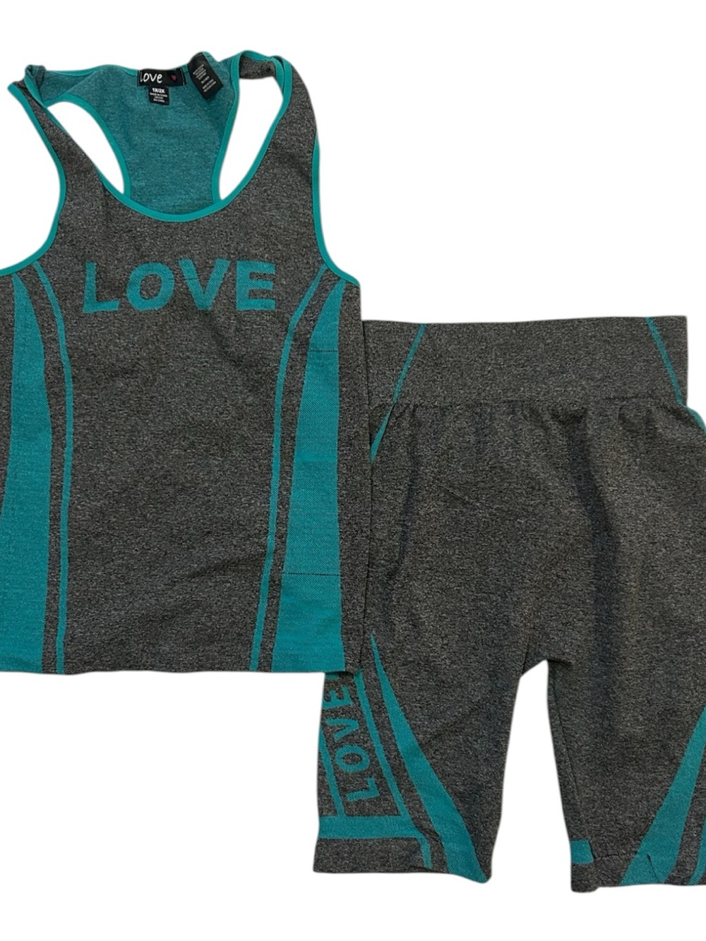 Love Teal & Charcoal Seamless Workout Tank and Biker Shorts